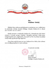 Podziękowanie za pracę w Zarządzie PZTKD